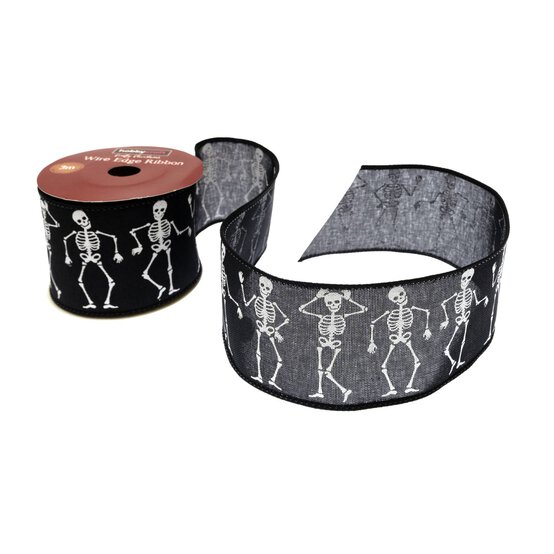 Skeleton Wire Edge Printed Ribbon 63mm x 3m image number 1