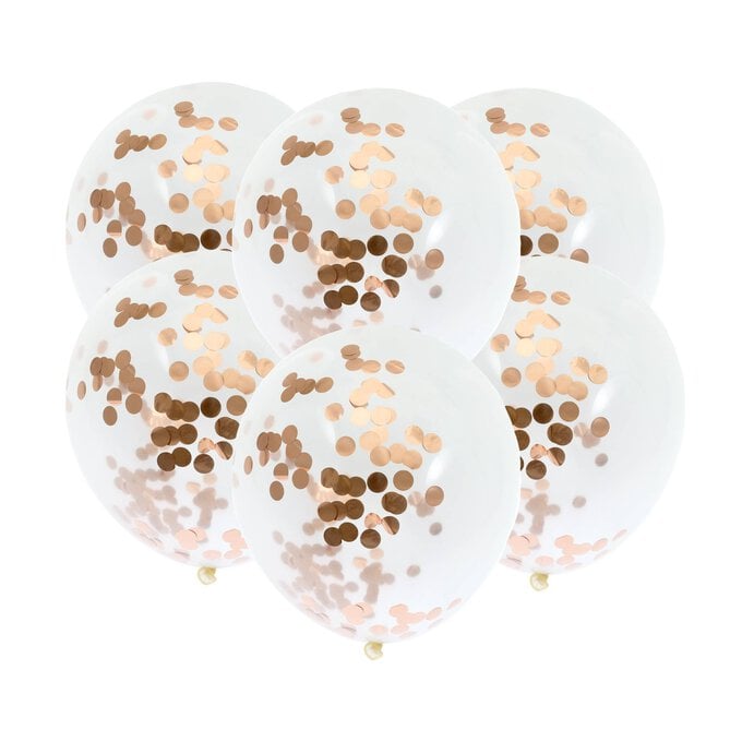 Rose Gold Confetti Balloons 6 Pack image number 1