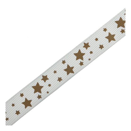 White and Gold Star Printed Ribbon 15mm x 3m image number 4