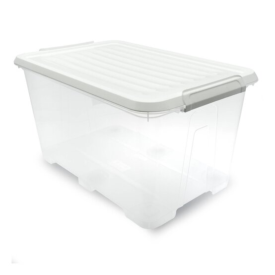 Clear White Storage Box with Wheels 60 Litres image number 1
