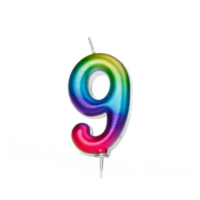 Metallic Rainbow Number 9 Candle 7cm image number 1