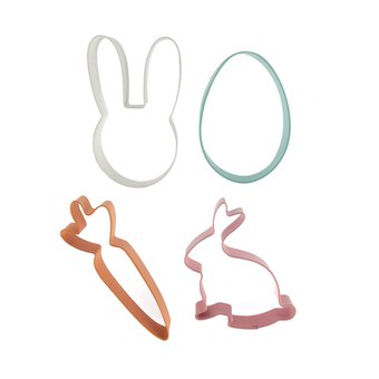 Cookie Cutters, 8 Pcs Easter Cookie Cutter Set, Egg, Bunny, Rabbit, Butterfly, Carrot, Chick Stainless Steel Biscuit Cutters for Easter Biscuits, Pink
