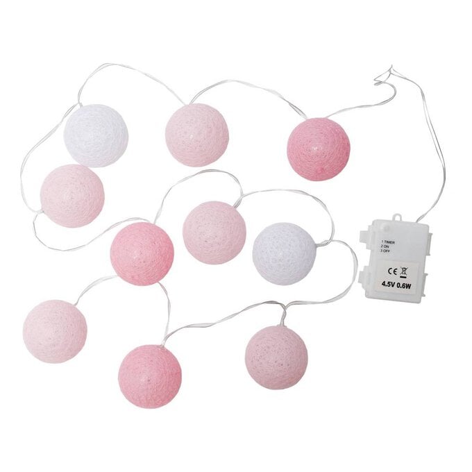 10 LED Pink Cotton Ball Lights 1.65m image number 1