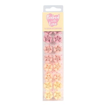 Baked With Love Pink Ombre Flower Sugar Toppers 16 Pack
