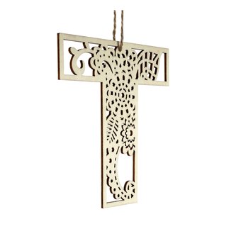 Wooden Filigree Hanging Letter T 12cm