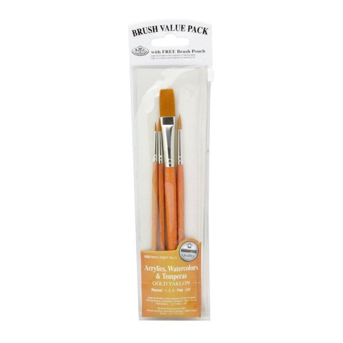 Royal & Langnickel Gold Taklon Brushes 4 Pack image number 1