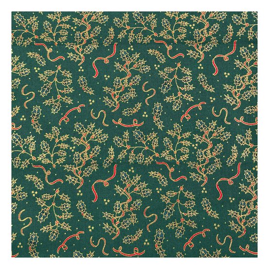 Green Traditional Holly Cotton Fabric by the Metre image number 2