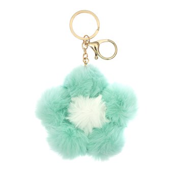 Green Pom Pom Flower Keyring
