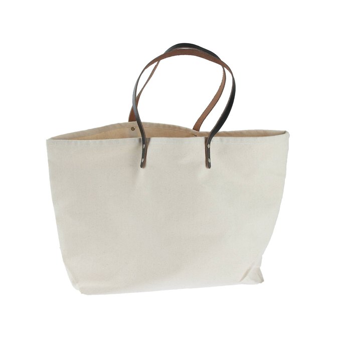 Natural Canvas Bag with Leather Handles 55cm x 35cm