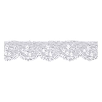 White Rayon Embroidery on Tulle Lace Trim by the Metre