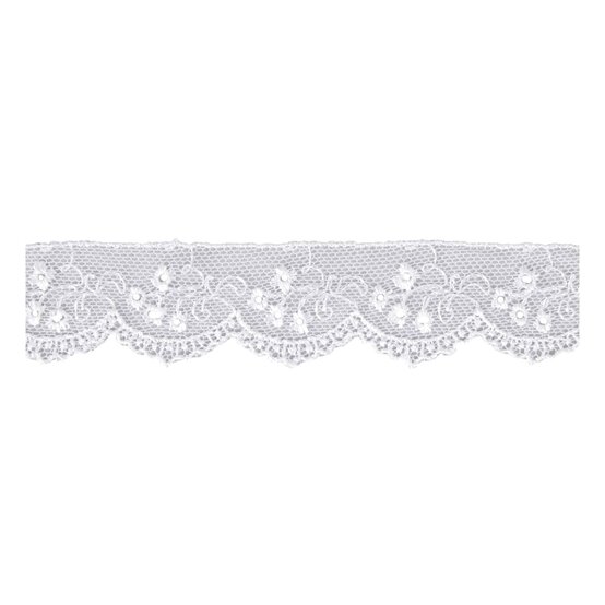 White Rayon Embroidery on Tulle Lace Trim by the Metre image number 2