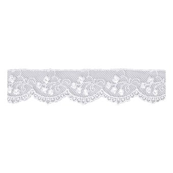 White Rayon Embroidery on Tulle Lace Trim by the Metre