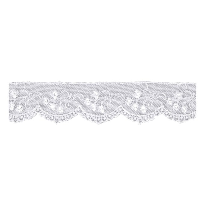 White Rayon Embroidery on Tulle Lace Trim by the Metre image number 1