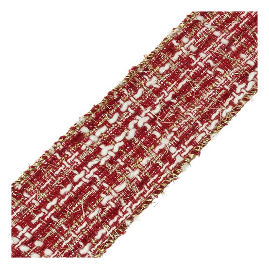 Red Sparkle Tartan Wire Edge Ribbon 63mm x 3m image number 3