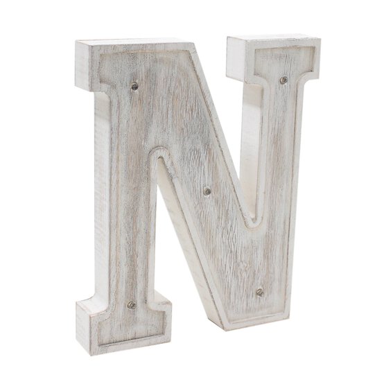 White-Washed Wooden LED Letter N 21cm image number 2