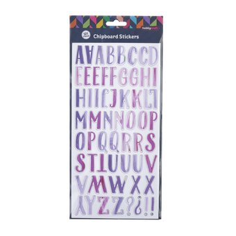 Purple Watercolour Alphabet Chipboard Stickers 121 Pieces image number 3