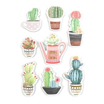Cactus Spring Chipboard Stickers 8 Pack