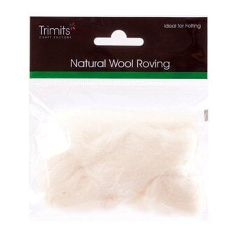 Trimits White Natural Wool Roving 10g