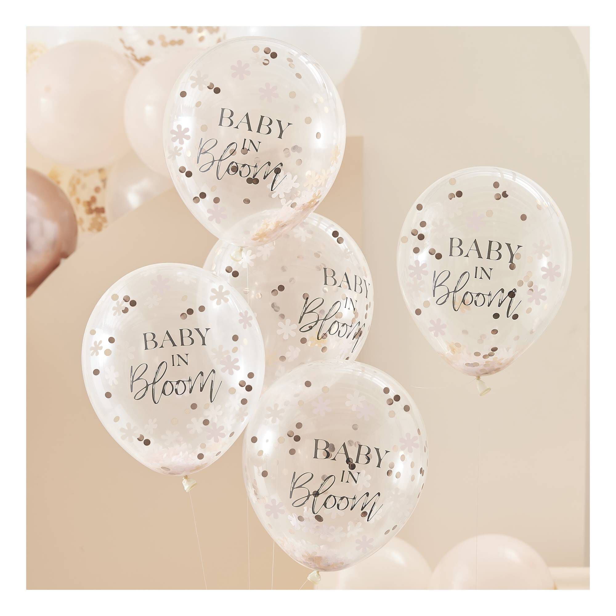 Ginger Ray Rose Gold Baby Shower Confetti Balloons 5 Pack Hobbycraft