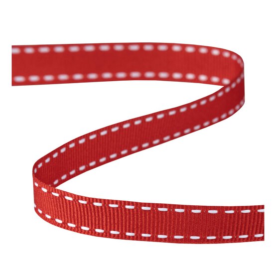 Red Grosgrain Running Stitch Ribbon 9mm x 5m image number 1