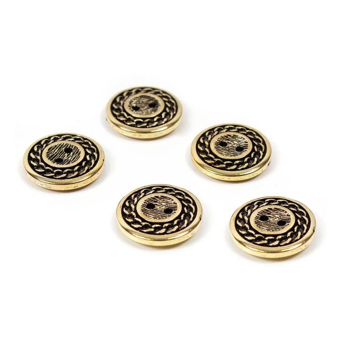 Hemline Gold Metal Patterened Button 5 Pack image number 1