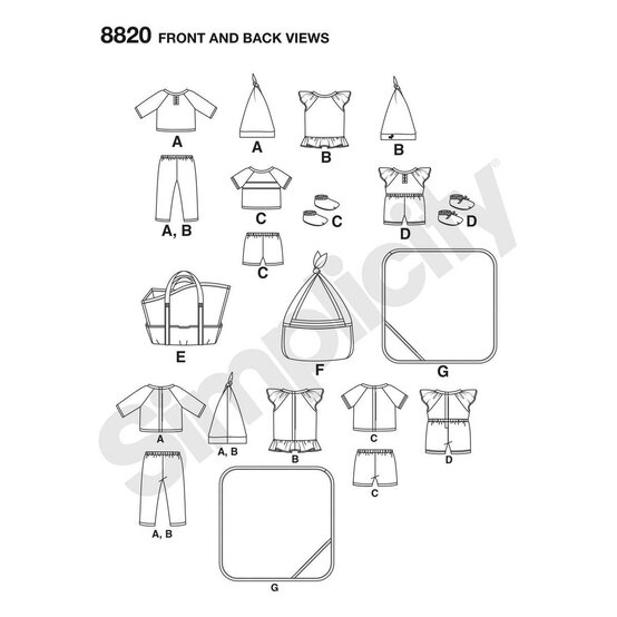 Simplicity Baby Doll Clothes Sewing Pattern 8820 image number 3