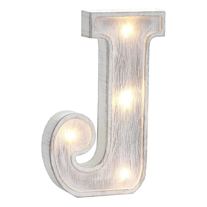 White Washed Wooden LED Letter J 21cm image number 1
