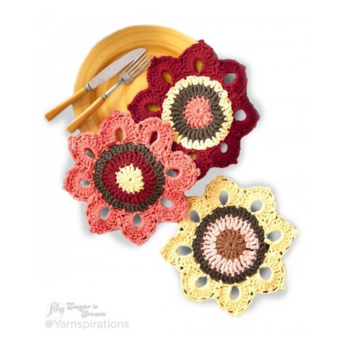 FREE PATTERN Lily Sugar 'n Cream Woodsy Sunflower Crochet Dishcloths Hobbycraft
