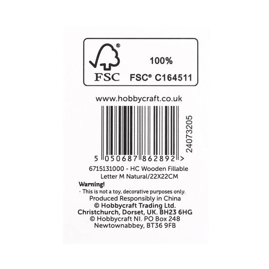 Wooden Fillable Letter M 22cm image number 6