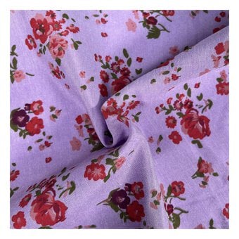 Lilac Roses Polycotton Print Fabric by the Metre