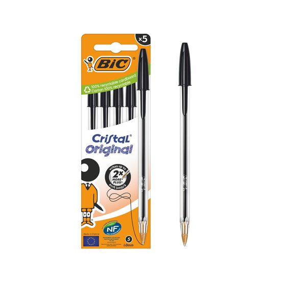 BIC Cristal Original Black Ballpoint Pens 5 Pack image number 2