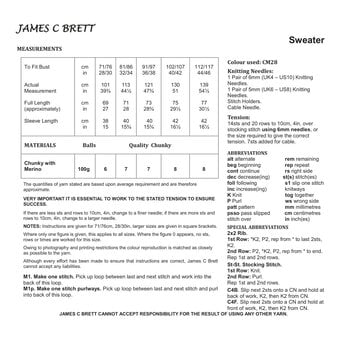 James C Brett Chunky Jumper Pattern JB750