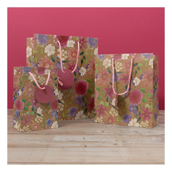 Kraft Floral Print Gift Bag 21.5cm x 25cm image number 2