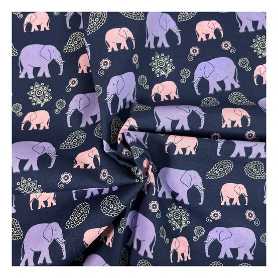 Paisley Elephant Polycotton Fabric by the Metre image number 1