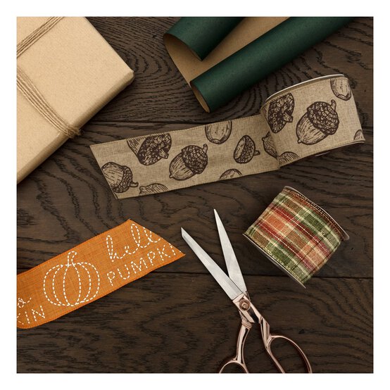 Metallic Autumn Tartan Wire Edge Printed Ribbon 63mm x 3m image number 3