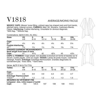 Vogue Women's Cape  Sewing Pattern V1818 (A XS-XXL)