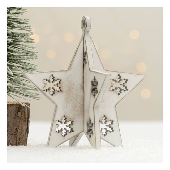 White Wooden Star Decoration 10cm image number 3