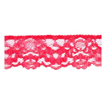 Coral Red 35mm Floral Nylon Lace Trim by the Metre