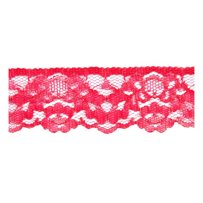 Coral Red 35mm Floral Nylon Lace Trim by the Metre image number 1