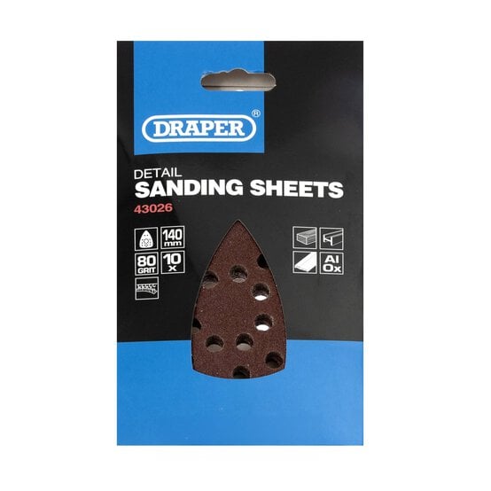 Draper 80 Grit Detail Sanding Sheets 140mm 10 Pack  image number 2