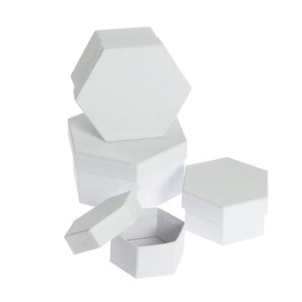 White Mache Hexagon Nesting Boxes 4 Pack