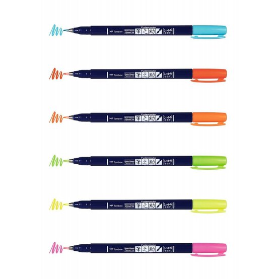 Tombow Neon Fudenosuke Brush Pen Set 6 Pack image number 2
