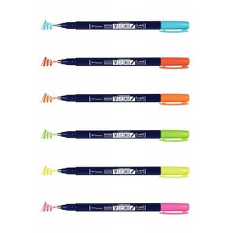 Tombow Neon Fudenosuke Brush Pen Set 6 Pack image number 2