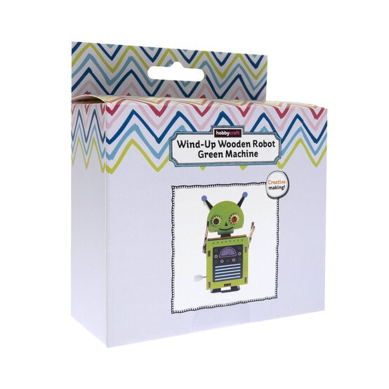 Wind-Up Wooden Robot Green Machine image number 1