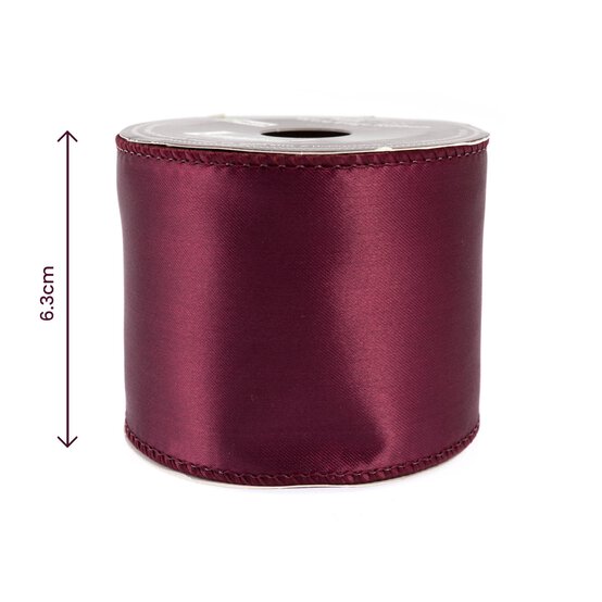 Burgundy Wire Edge Satin Ribbon 63mm x 3m image number 3