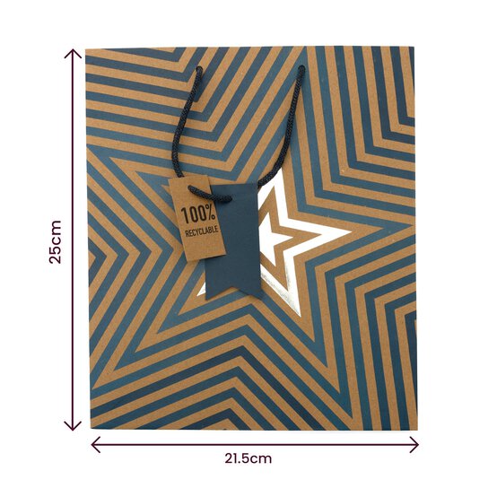 Kraft Star Blue Gift Bag 21.5cm x 25cm image number 5