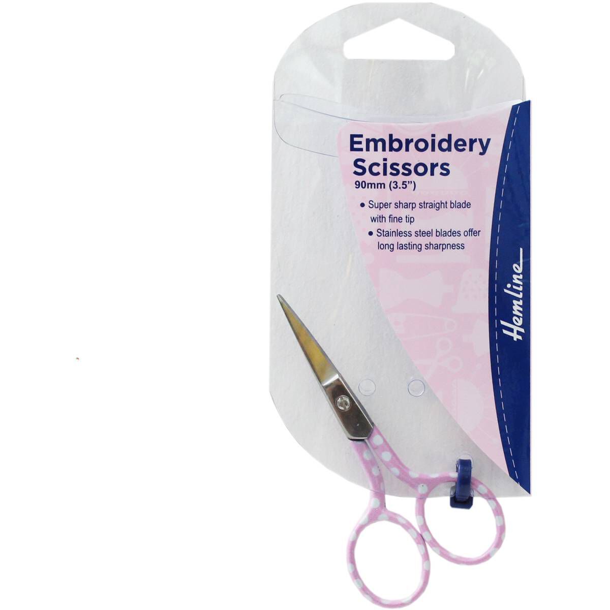Hemline Pink Polka Dot Embroidery Scissors 9cm Hobbycraft