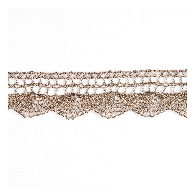 Old Gold 25mm Metallic Lace Trim by the Metre image number 1