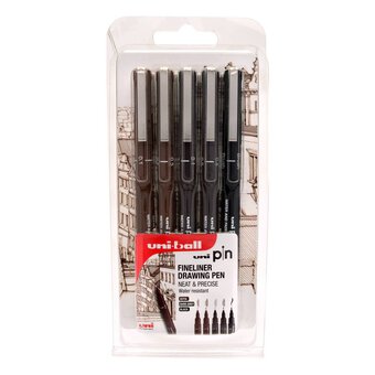 Uni Pin Assorted Fineliner Drawing Pens 5 Pack