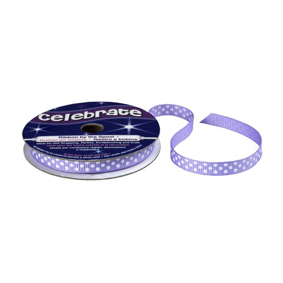 Lavender Grosgrain Polka Dot Ribbon 6mm x 5m image number 1